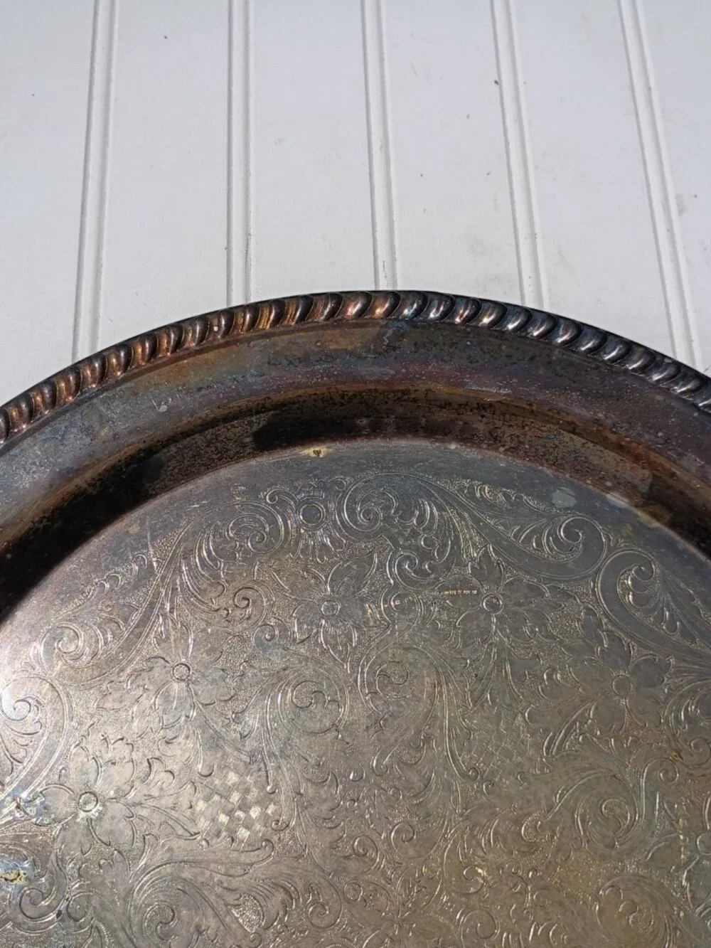 Vintage Silverplate Serving Tray Round Fluted Platter 15.25